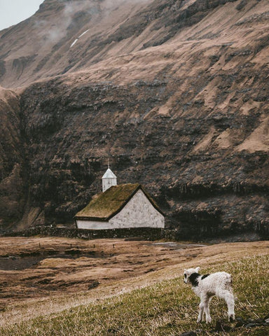 Moody Lanscape with Sheep and Chapel Barn Black Ornate Wood Framed Art Print with Double Matting by Straatsma, Leah