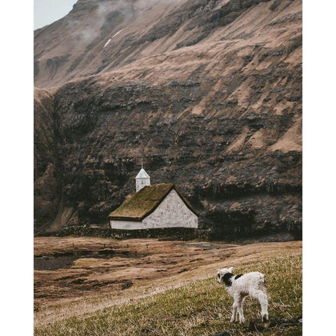 Moody Lanscape with Sheep and Chapel Barn Black Modern Wood Framed Art Print with Double Matting by Straatsma, Leah