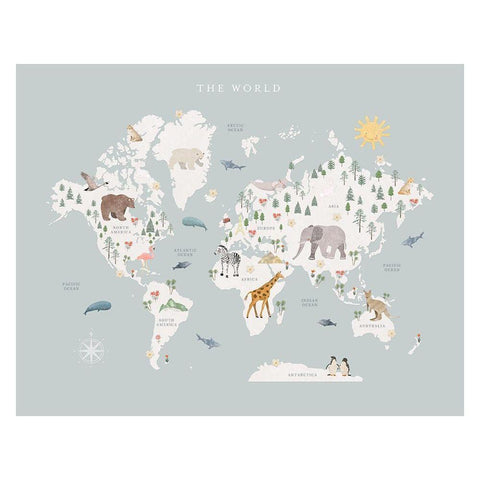 World Map Black Modern Wood Framed Art Print with Double Matting by Straatsma, Leah