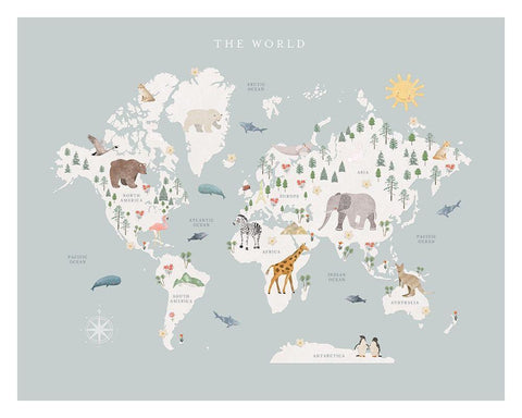 World Map White Modern Wood Framed Art Print with Double Matting by Straatsma, Leah