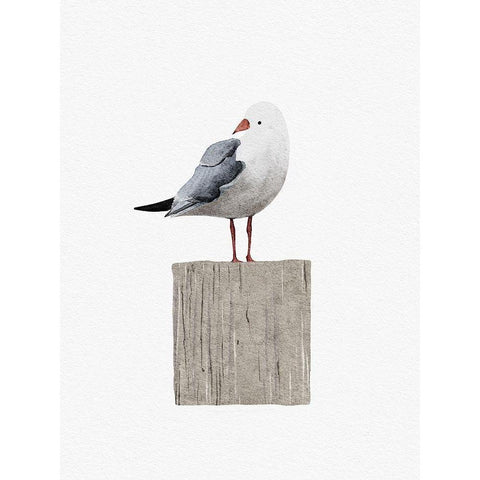 Happy Seagull White Modern Wood Framed Art Print by Straatsma, Leah