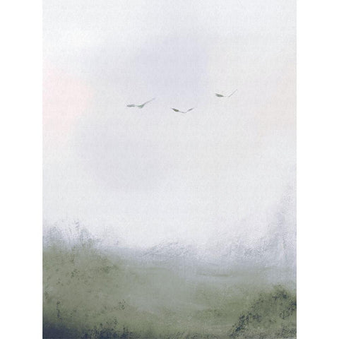 Birds Flying Over a Field 1 White Modern Wood Framed Art Print by Straatsma, Leah