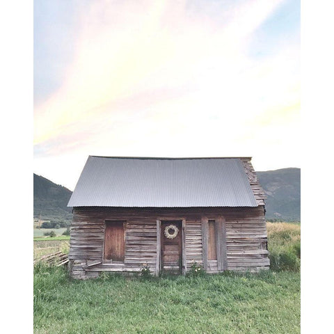 Rainbow Sky and Cabin White Modern Wood Framed Art Print by Straatsma, Leah