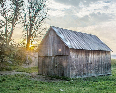 Sun and Barn Black Ornate Wood Framed Art Print with Double Matting by Straatsma, Leah