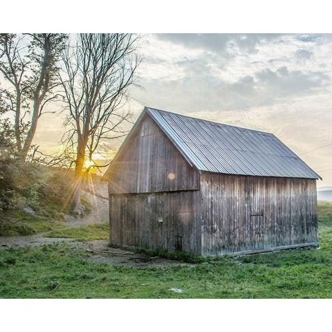 Sun and Barn Gold Ornate Wood Framed Art Print with Double Matting by Straatsma, Leah