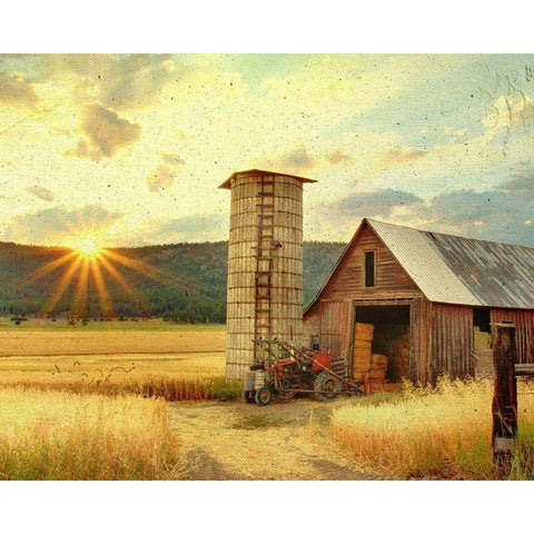 Textured Barn and Sunset Gold Ornate Wood Framed Art Print with Double Matting by Straatsma, Leah