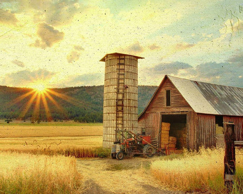 Textured Barn and Sunset Black Ornate Wood Framed Art Print with Double Matting by Straatsma, Leah