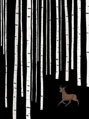 Deer In Birch Woods White Modern Wood Framed Art Print with Double Matting by Straatsma, Leah