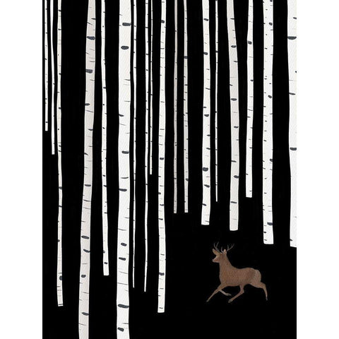 Deer In Birch Woods Black Modern Wood Framed Art Print with Double Matting by Straatsma, Leah