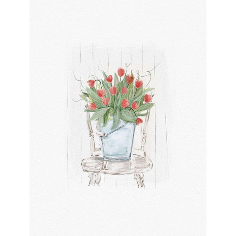 Tulips on a Chair Gold Ornate Wood Framed Art Print with Double Matting by Straatsma, Leah