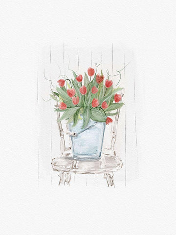 Tulips on a Chair White Modern Wood Framed Art Print with Double Matting by Straatsma, Leah