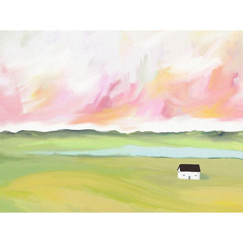 Farmhouse By The Lake White Modern Wood Framed Art Print by Straatsma, Leah