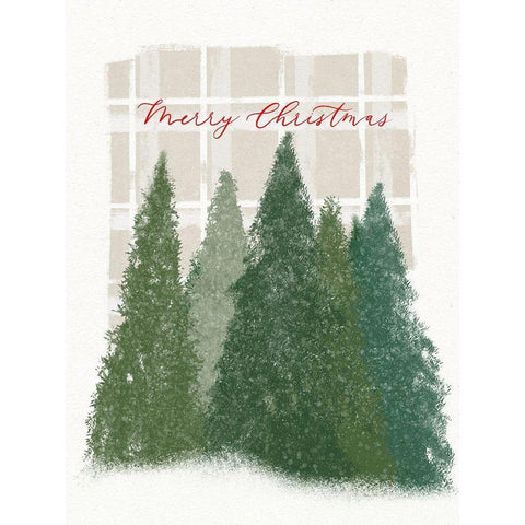 Plaid Trees Merry Christmas White Modern Wood Framed Art Print by Straatsma, Leah