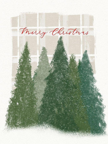 Plaid Trees Merry Christmas White Modern Wood Framed Art Print with Double Matting by Straatsma, Leah