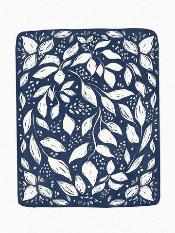 Blue Lino Floral Black Ornate Wood Framed Art Print with Double Matting by Straatsma, Leah