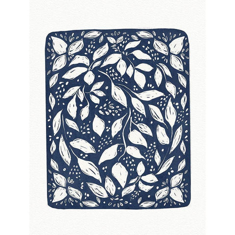 Blue Lino Floral White Modern Wood Framed Art Print by Straatsma, Leah