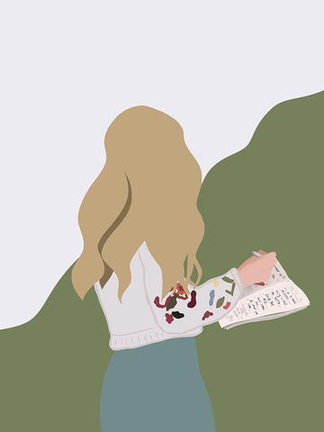 Journal Girl White Modern Wood Framed Art Print with Double Matting by Straatsma, Leah