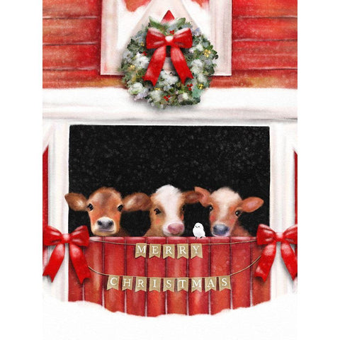 Christmas Cows Black Modern Wood Framed Art Print with Double Matting by Straatsma, Leah