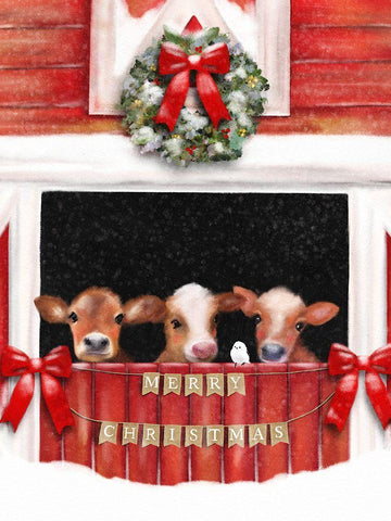 Christmas Cows White Modern Wood Framed Art Print with Double Matting by Straatsma, Leah