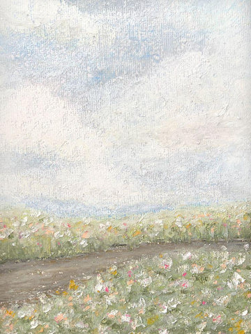 Pastel Oil Floral Fields White Modern Wood Framed Art Print with Double Matting by Straatsma, Leah