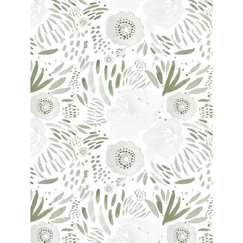 Green Watercolour Florals White Modern Wood Framed Art Print by Straatsma, Leah