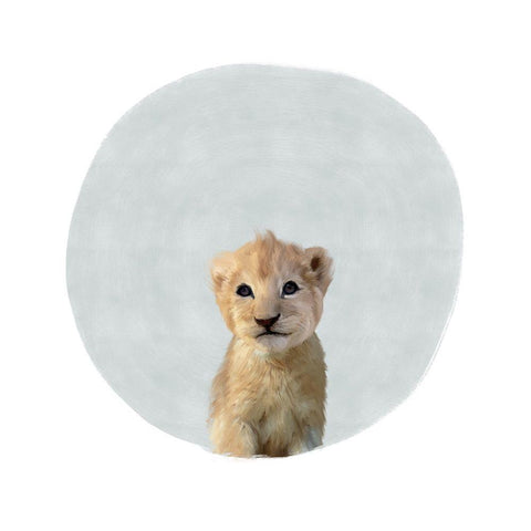 Baby Lion Circle Gray White Modern Wood Framed Art Print with Double Matting by Straatsma, Leah