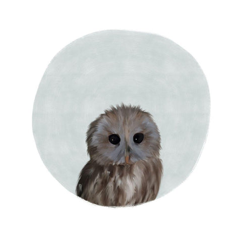 Baby Owl Circle Gray Black Ornate Wood Framed Art Print with Double Matting by Straatsma, Leah