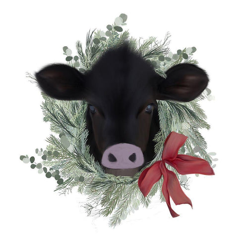 Cow Wreath Black Modern Wood Framed Art Print with Double Matting by Straatsma, Leah