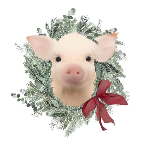 Pig Wreath White Modern Wood Framed Art Print with Double Matting by Straatsma, Leah