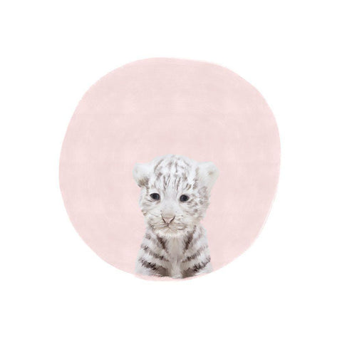 Baby White Tiger Pink White Modern Wood Framed Art Print by Straatsma, Leah