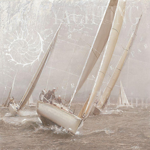 Sailboat Races II White Modern Wood Framed Art Print with Double Matting by Unknown