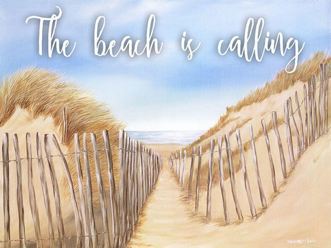 Beach Calling White Modern Wood Framed Art Print with Double Matting by May