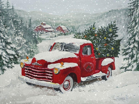 X-Mas Truck Pine Wood White Modern Wood Framed Art Print with Double Matting by Holzner, Renate