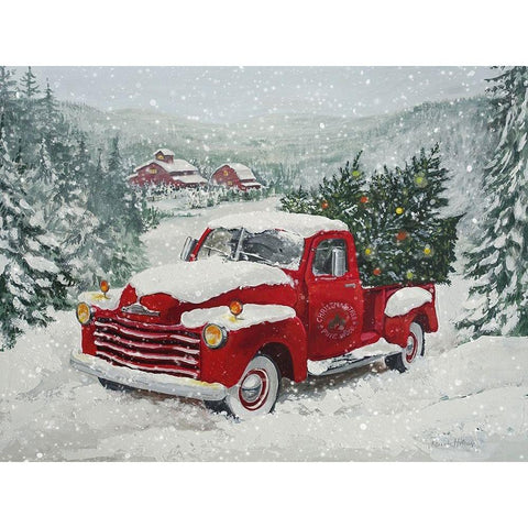 X-Mas Truck Pine Wood Black Modern Wood Framed Art Print with Double Matting by Holzner, Renate