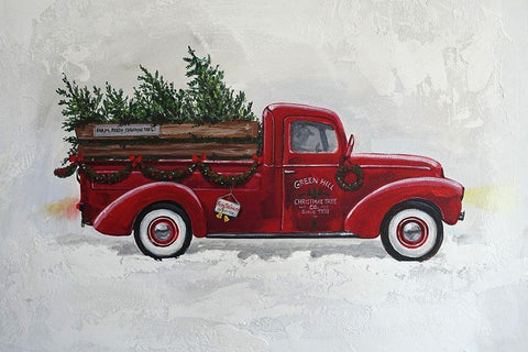 X-Mas Truck Green Hill Black Ornate Wood Framed Art Print with Double Matting by Holzner, Renate