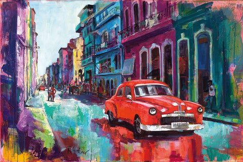 Dancing In The Streets Of Havana White Modern Wood Framed Art Print with Double Matting by Holzner, Renate