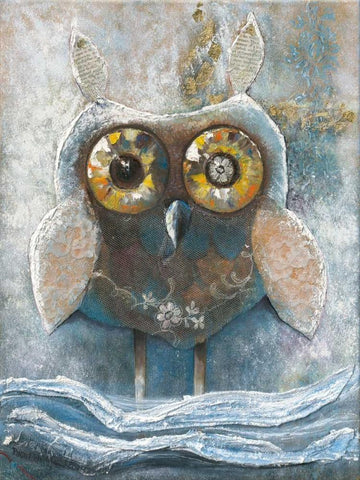 Wide Eyed Owl 82560 White Modern Wood Framed Art Print with Double Matting by May