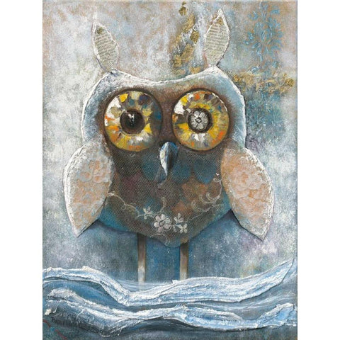 Wide Eyed Owl 82560 White Modern Wood Framed Art Print by May