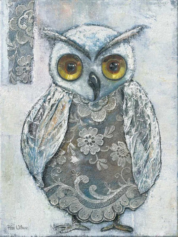 Frozen Owl 82561 White Modern Wood Framed Art Print with Double Matting by May