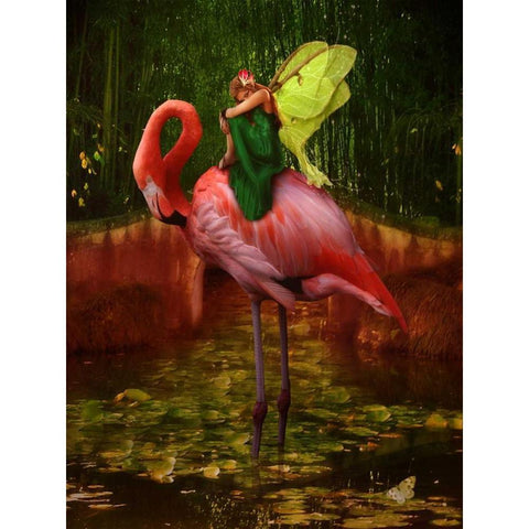 Flamingo Fairy 82390 Black Modern Wood Framed Art Print with Double Matting by May