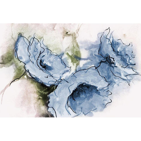 Animated Blue Flora White Modern Wood Framed Art Print by May