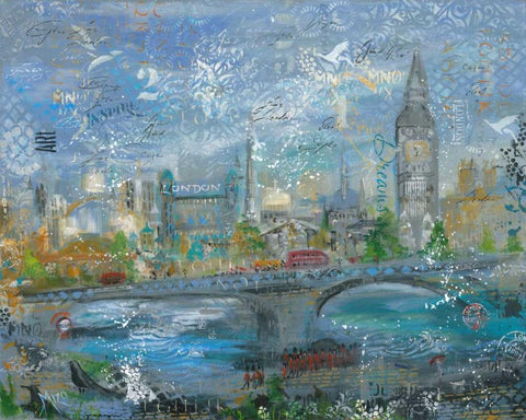 London in the Afternoon Black Ornate Wood Framed Art Print with Double Matting by May