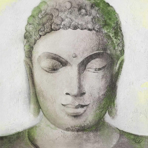 Peaceful Buddha Green Black Modern Wood Framed Art Print with Double Matting by Isabella