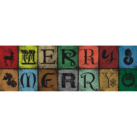 Merry Merry Blocks Gold Ornate Wood Framed Art Print with Double Matting by Hogan, Melody