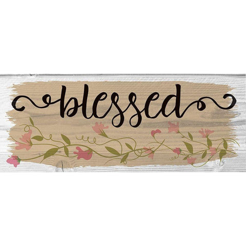 Curly Cue Blessed Floral 1 Black Modern Wood Framed Art Print by Hogan, Melody