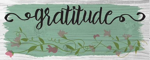 Curly Cue Gratitude Floral 8 Black Ornate Wood Framed Art Print with Double Matting by Hogan, Melody