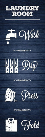 Laundry Navy Wood Black Ornate Wood Framed Art Print with Double Matting by Hogan, Melody