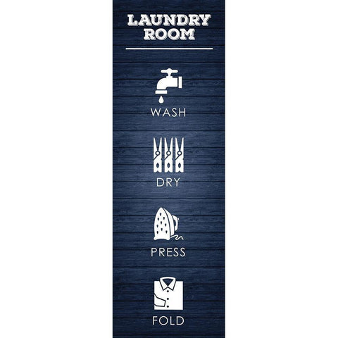 Laundry Navy Wood 1 White Modern Wood Framed Art Print by Hogan, Melody
