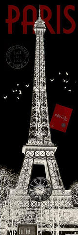 Paris Eiffel Tower Inverse White Modern Wood Framed Art Print with Double Matting by Hogan, Melody