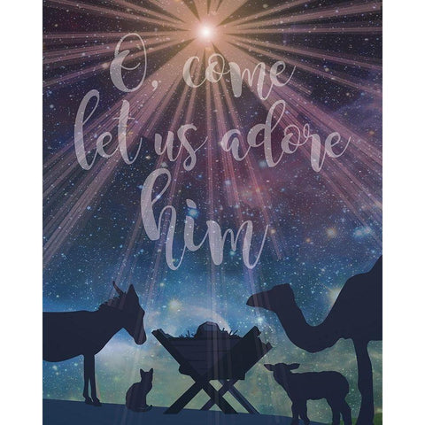 Christmas Manger Adore Gold Ornate Wood Framed Art Print with Double Matting by Hogan, Melody